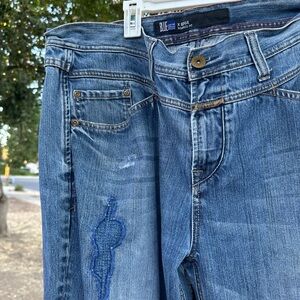 Marithe Francois Girbaud Distressed Blue Bootcut Jeans